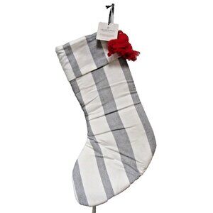 Hearth & Hand with Magnolia 18" Stocking White w/Black Stripes Cotton Red Tassel